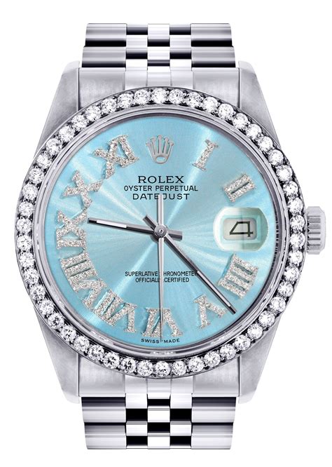 rolex blue light|Rolex with light blue face.